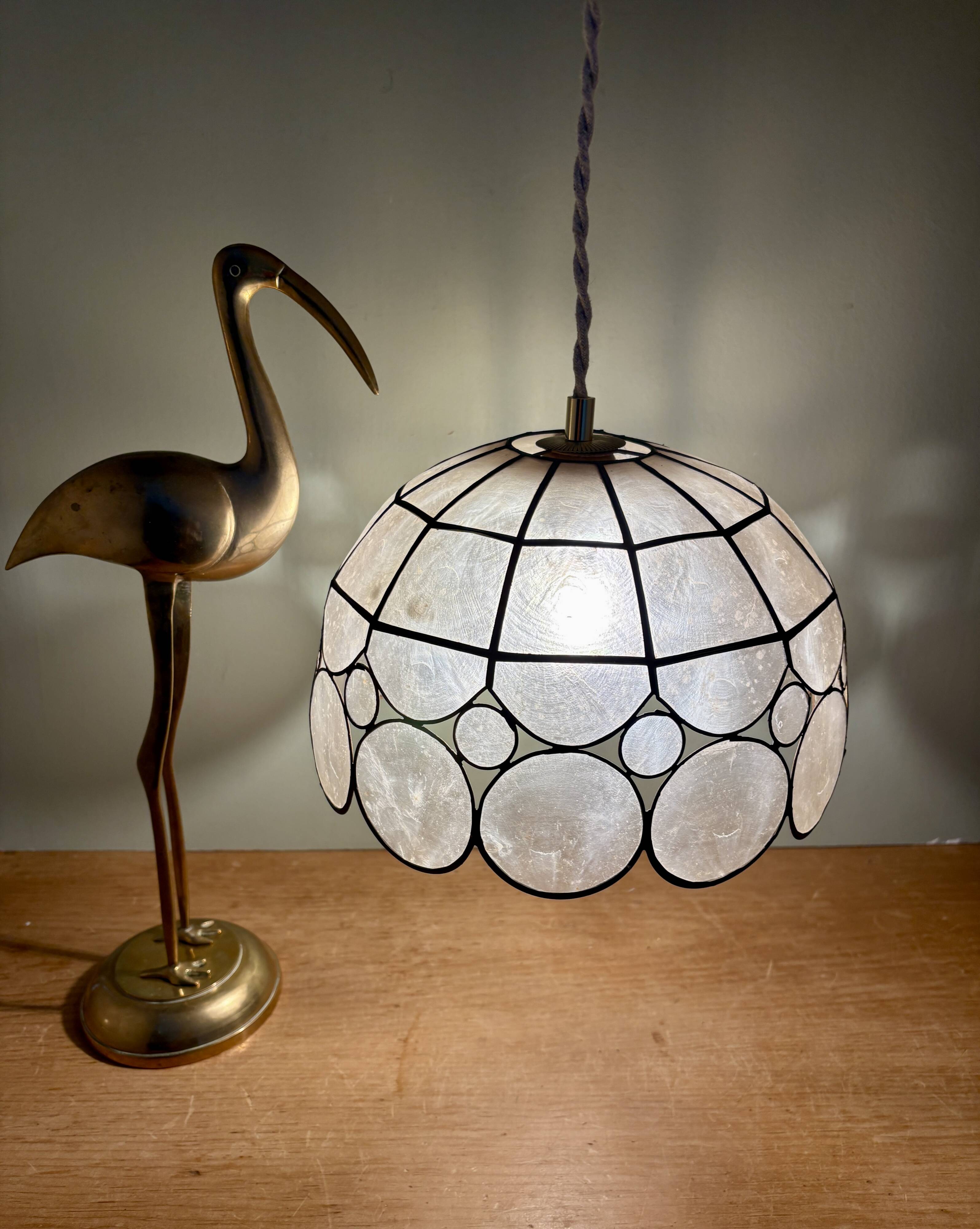 Vintage mother-of-pearl and brass lampshade pendant light