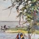 Table HSP 1957 "Fishing village" Congo signed Orientalist Africa
