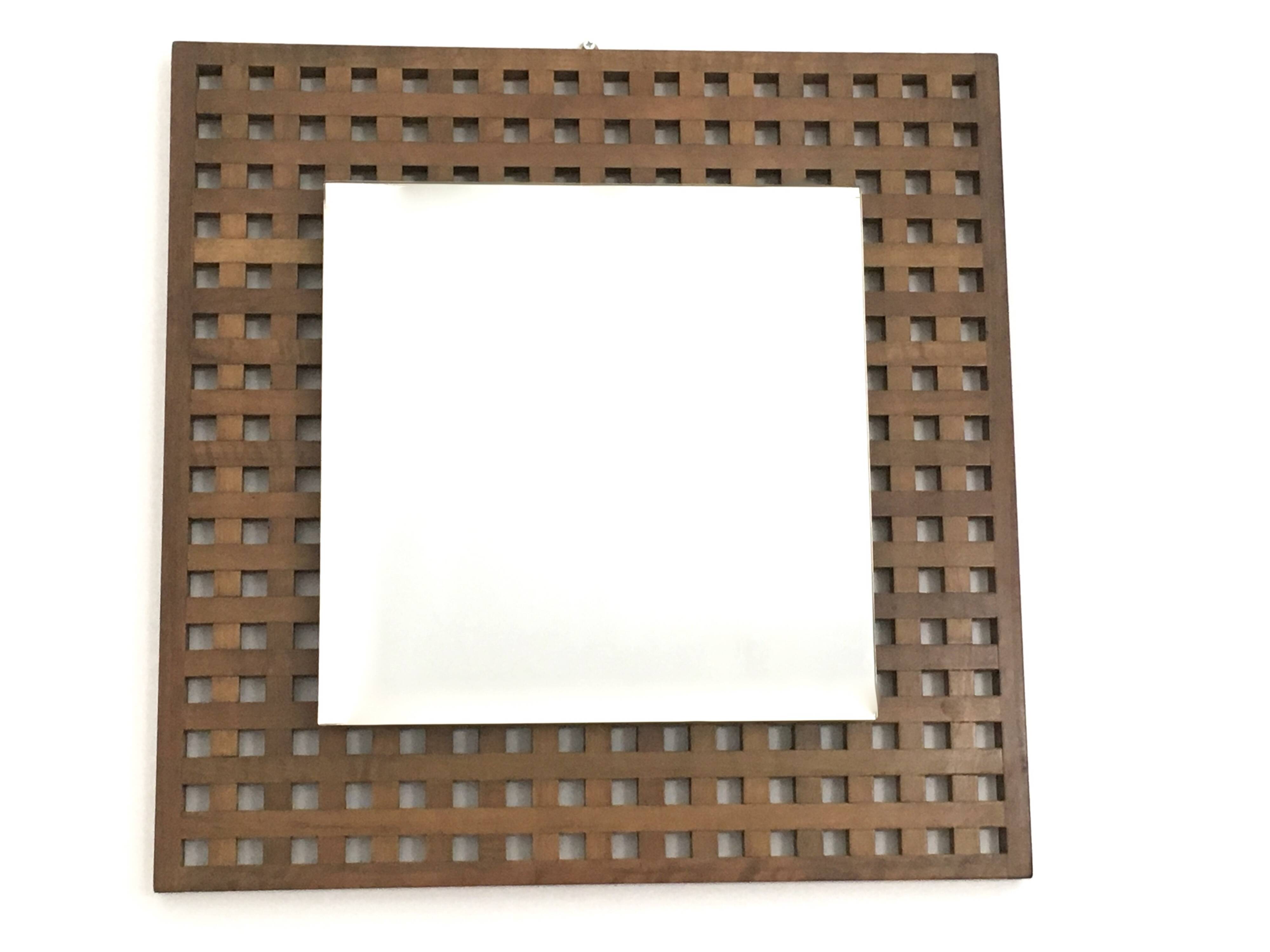 Pair of Square Walnut Mirrors Produced by Sant'Ambrogio e Deberti, Italy