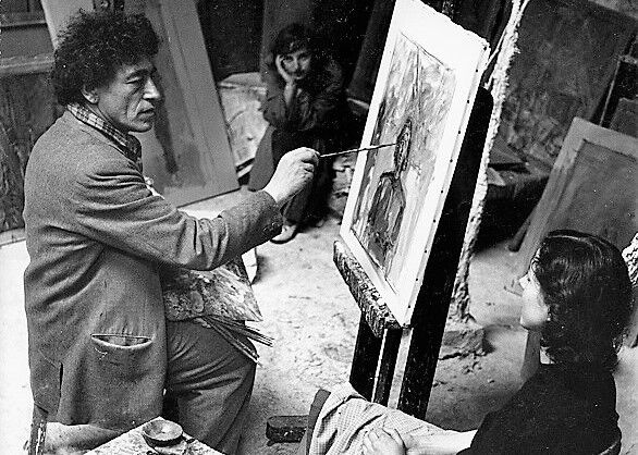 Photography, "Alberto Giacometti in his studio with Annette", Paris, 1951 / 15 x 15 cm