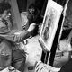 Photography, "Alberto Giacometti in his studio with Annette", Paris, 1951 / 15 x 15 cm