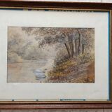 WATERCOLOR 1907 by Albert GYSEL River LA BOURRE towards MOTTE AU BOIS North