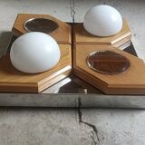 Geometric chrome and wood wall light