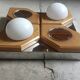 Geometric chrome and wood wall light