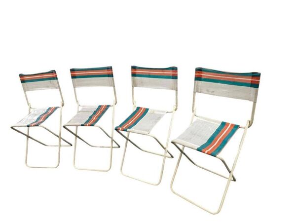 Set de camping vintage en valise : 4 chaises et table pliante