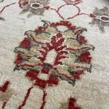 Traditional Cream Wool Rug, Small Red Floral Oriental Carpet 86x123 cm