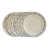 Set of 6 flat plates model Sofia Gien Terre de fer border flowery blue and fo d cream