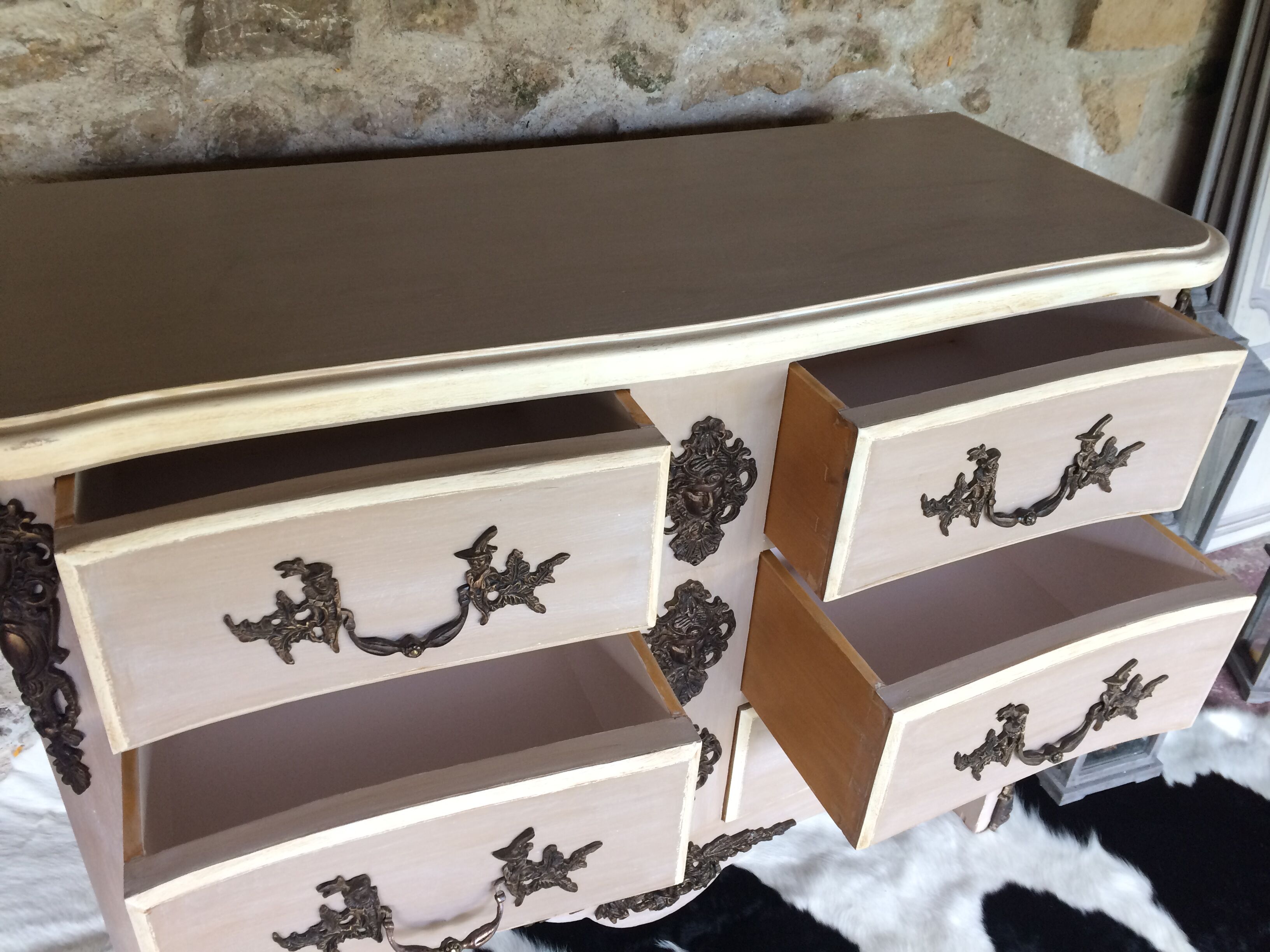 Curved chest of drawers 6 drawers of style xviiith patinated mole