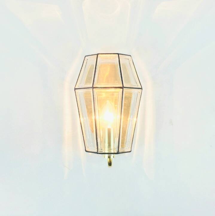 1 of 3 Mid-Century Glass & Brass Wall Lamps from Limburg, Germany, 1960s