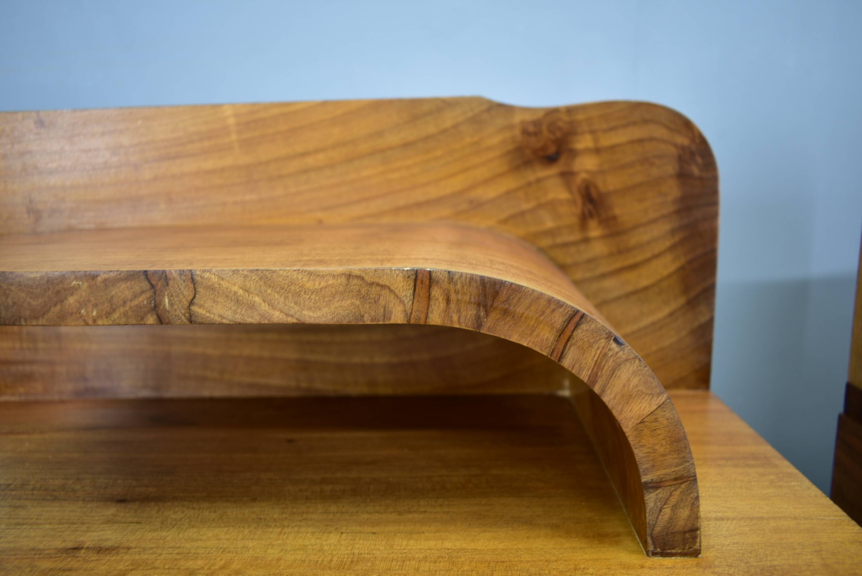 1930s Art Deco nightstands in walnut finish, Czechoslovakia