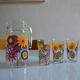 1970s orangeade service with orange flowers, 1 carafe + 3 glasses.