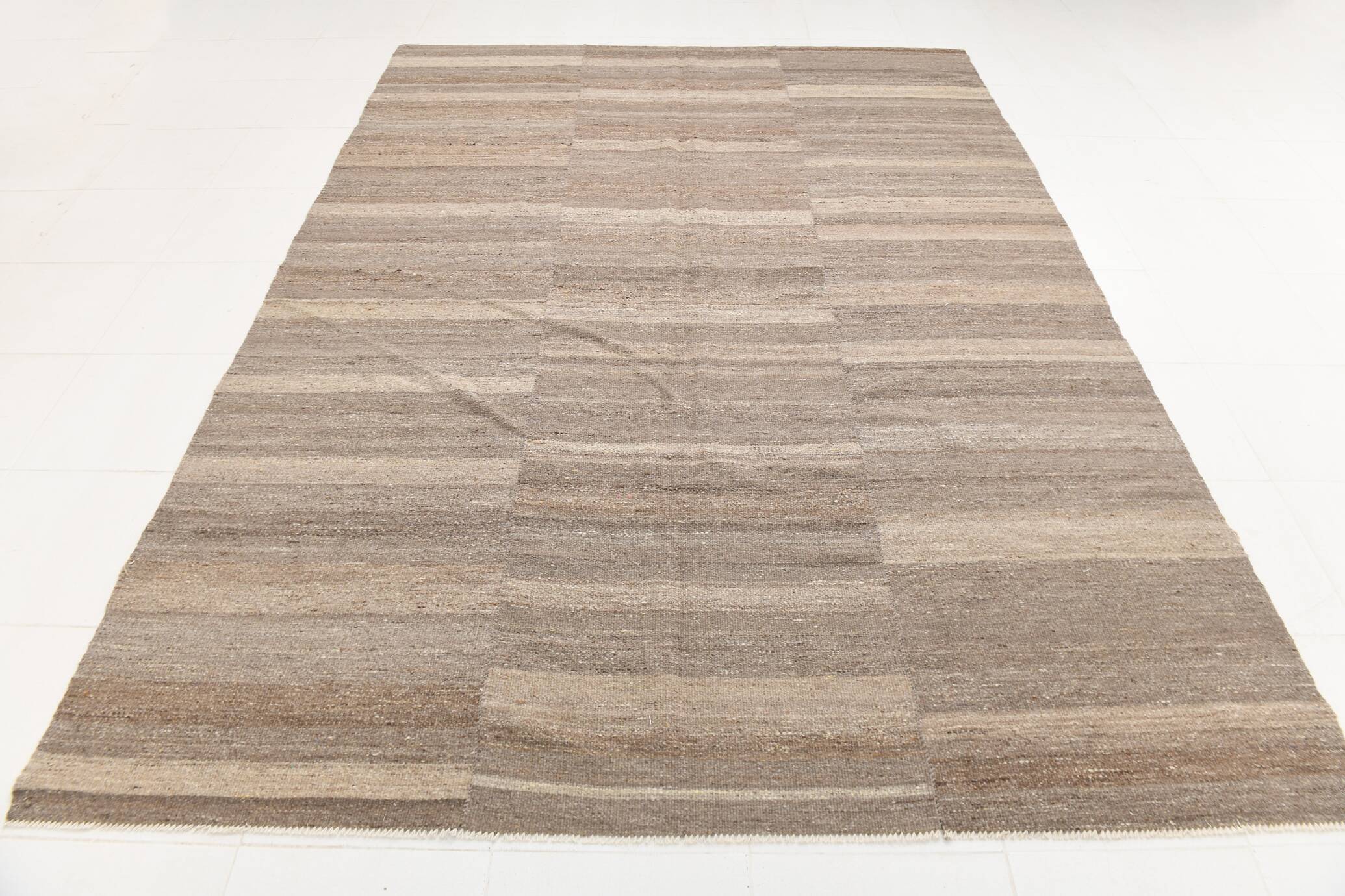 Striped Pattern Brown Vintage Kilim Rug, 225x309Cm