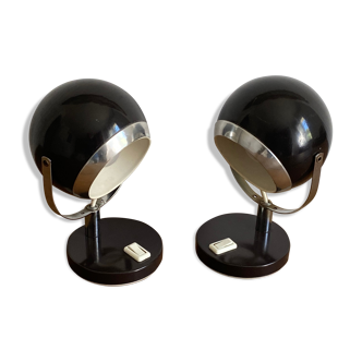 Pair of "EYE BALL" lamps. 1970. Brown.