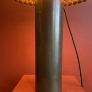 Copper "bouillotte" lamp with Ashoka Silk shade, pom-poms of c