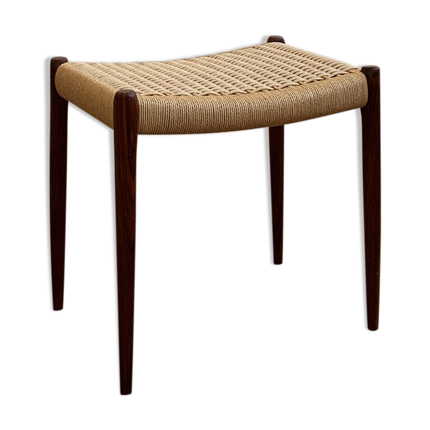 Tabouret danois du milieu du siècle en noyer, modèle 80A de Niels O. Møller avec assise en cordon de papier