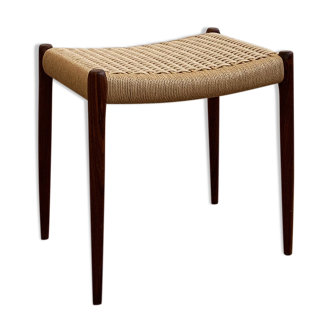 Danish midcentury walnut stool, model 80A by Niels O. Møller with papercord seat