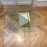 Artedi Italy coffee table in travertine, brass and glass 1970s