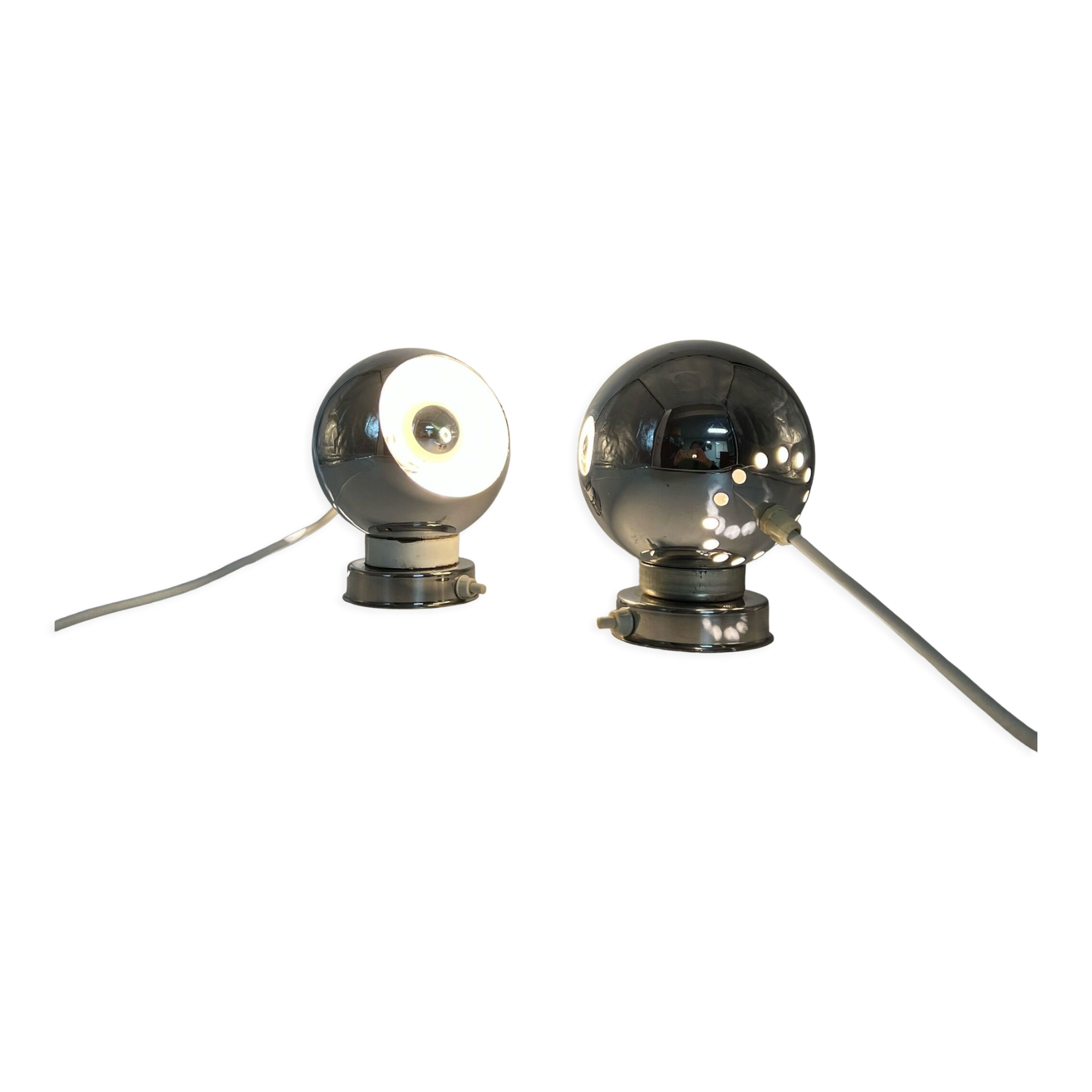 60s lamp set Reggiani Eyeball  chromed globe wall lamps - space age desk lamps