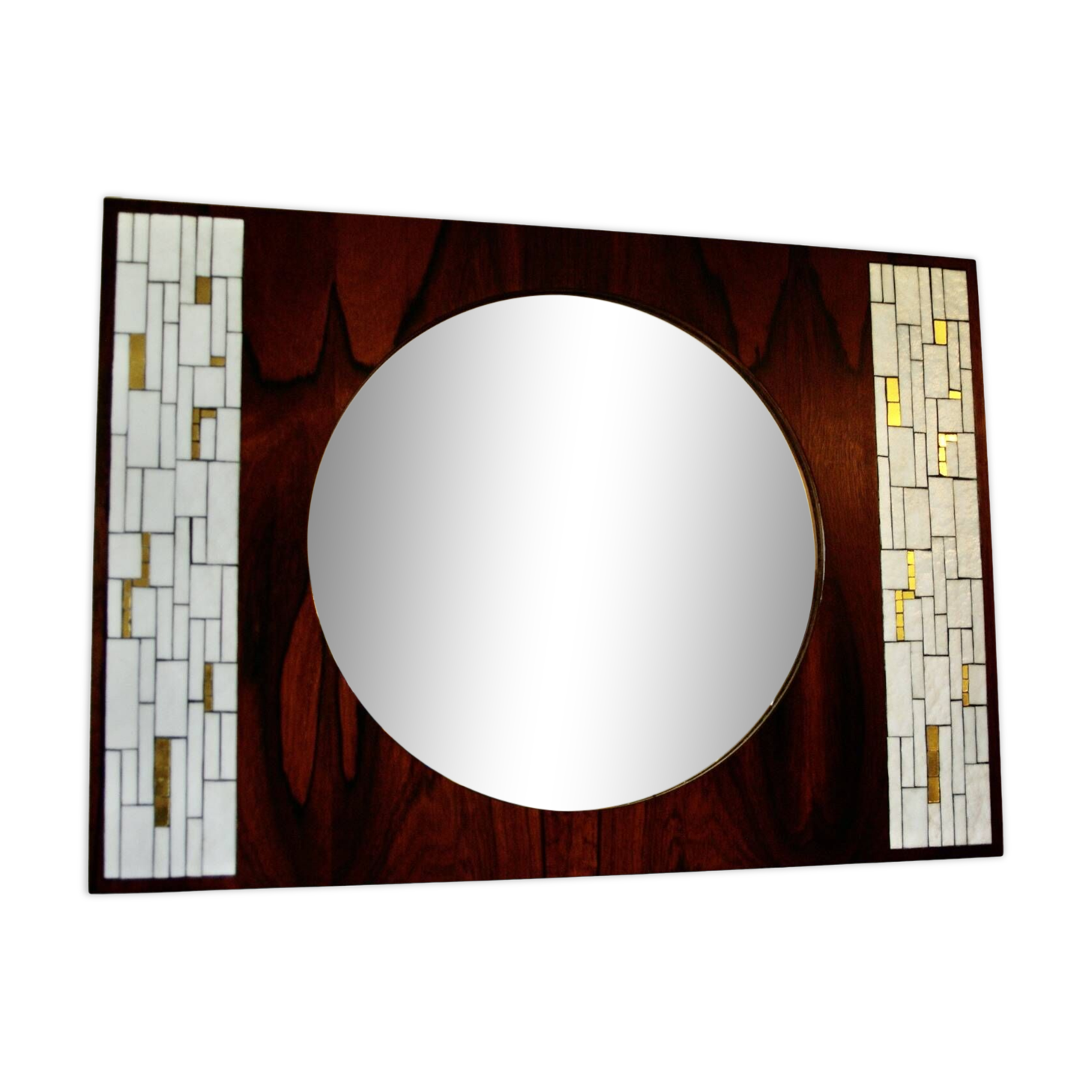 Vintage rosewood and ceramic mirror by berthold muller 1950