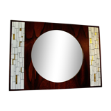Vintage rosewood and ceramic mirror by berthold muller 1950