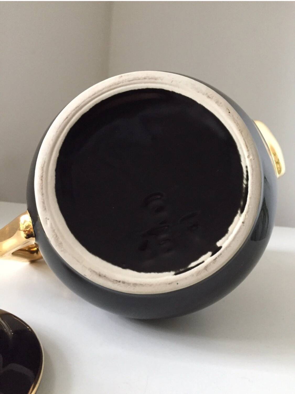 Vintage black and gold ceramic coffee pot, 1950s