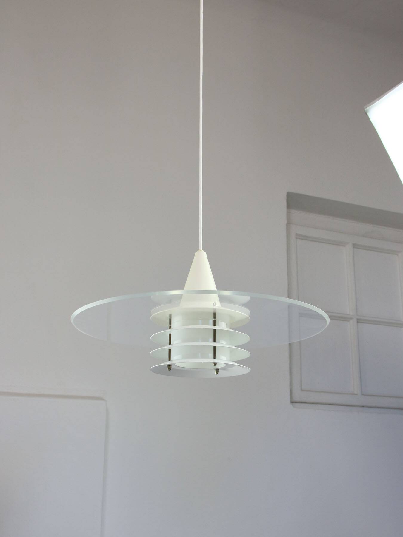 Scandinavian Duett Plexiglas and Metal Pendant Lamp from Landskrona Sweden
