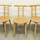 Set of 3 minimalist chairs in light wood 1980 Italy