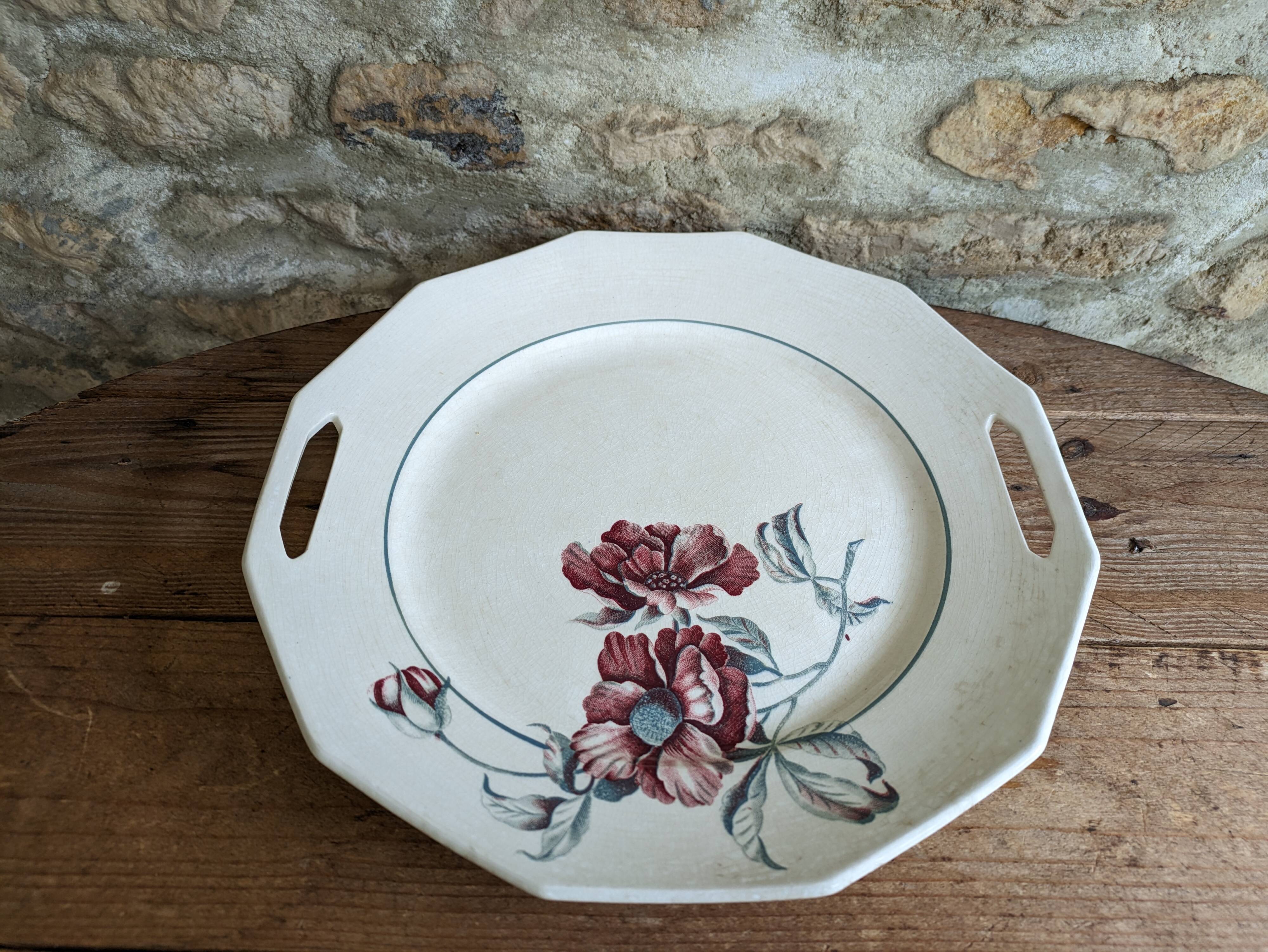 Plate with handles, Saint Amand ceramic serving dish, Simone model