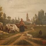 Peinture À L'huile Antique Sur Toile Fine 800 Signée Piero Porrini