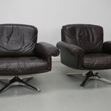 Pair of Vintage De Sede DS-31 Swivel Armchairs in Brown Leather