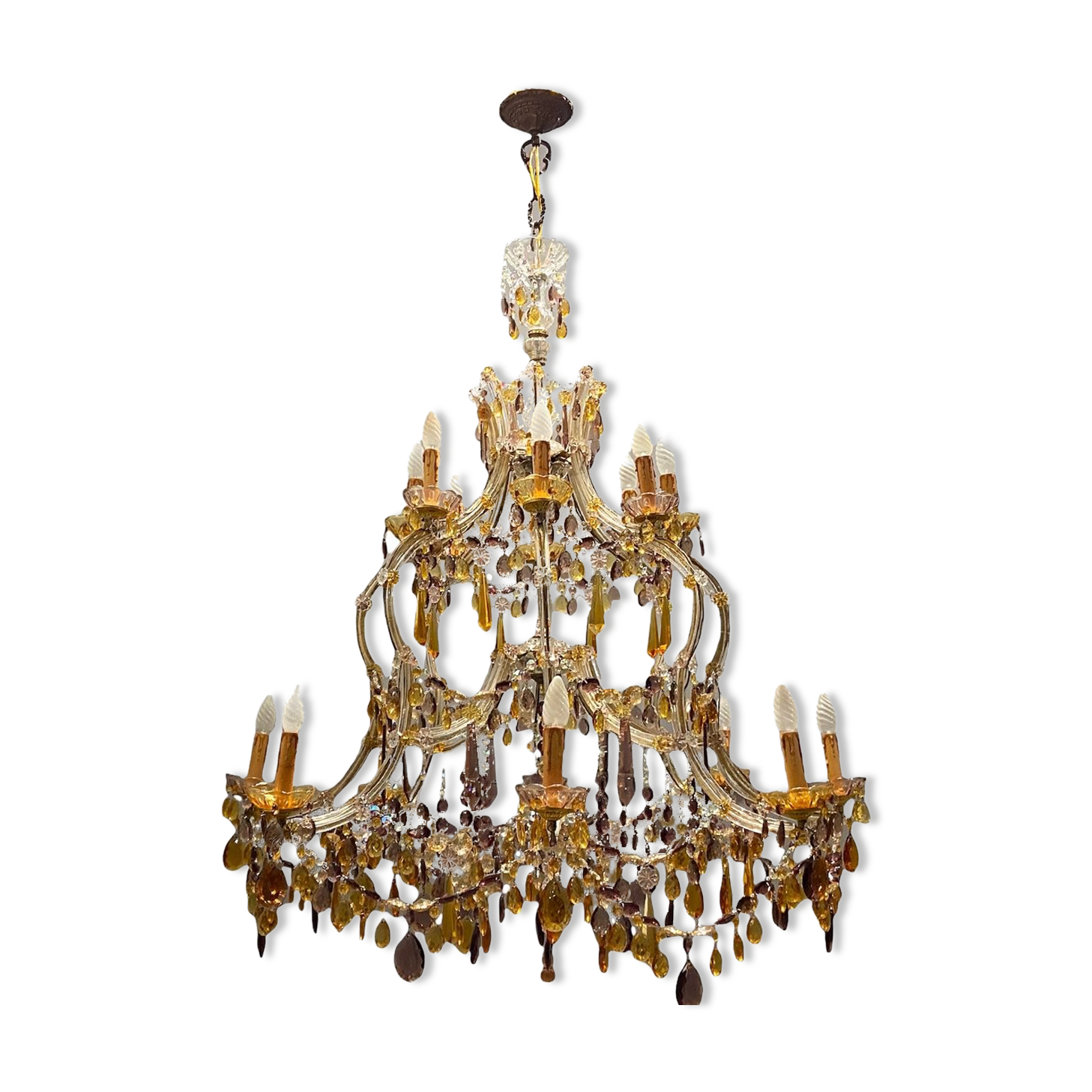 Multicolored murano glass crystal chandelier with 16 lights, 1950s