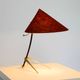 Large Kalmar Mid-Century tripod brass table lamp with a new fabric shade