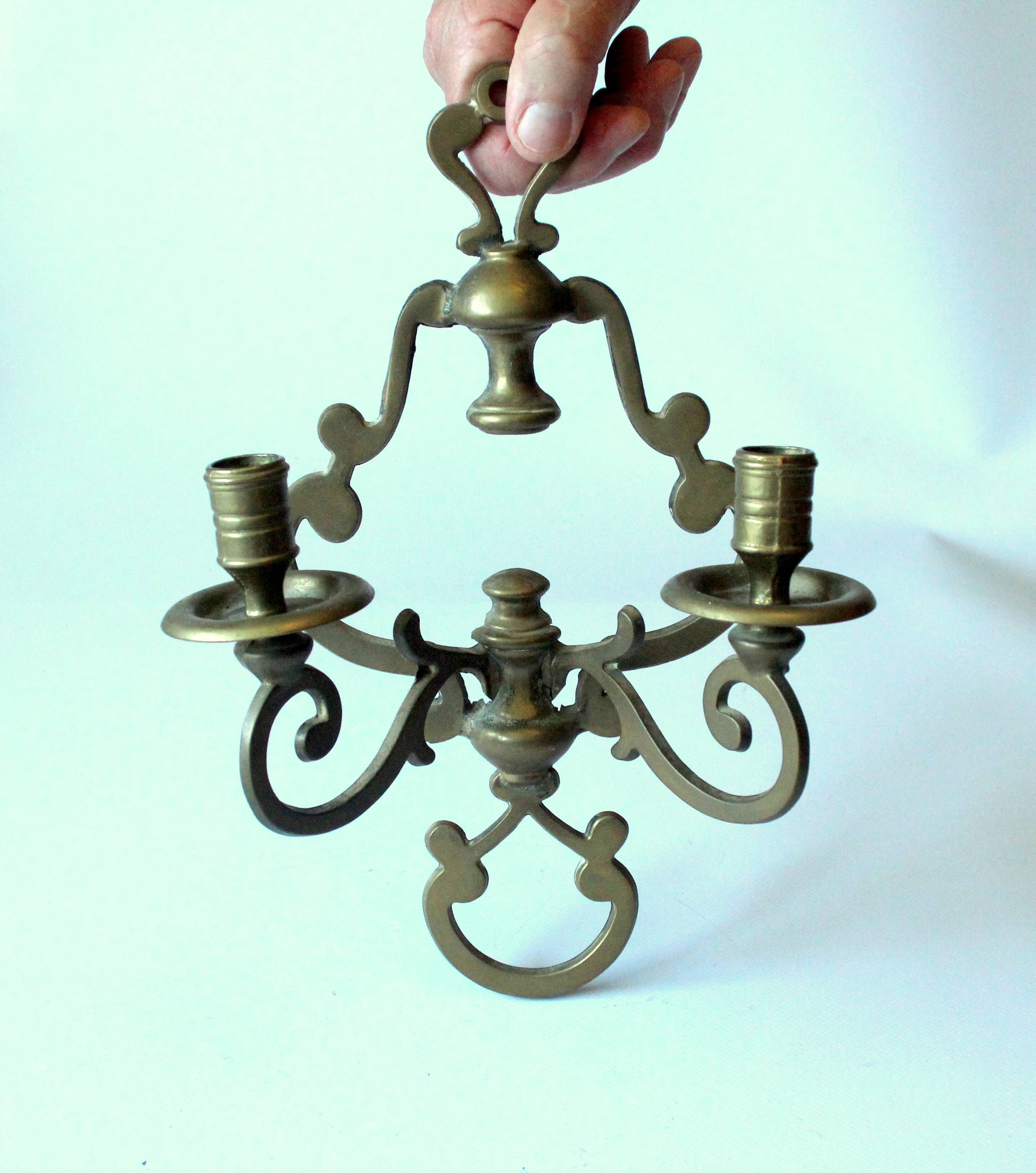 Brass wall candle stick with two arms - handmade - Vintage