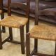 Set of 4 chairs in elm and straw by Aranjou 1950s