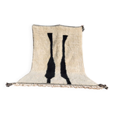 Tapis berbère Beni Ouarain écru motif noir 300x200 cm – laine naturelle