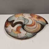 Large handmade decorated ceramic dish. Ruth Grønne Denmark 2001