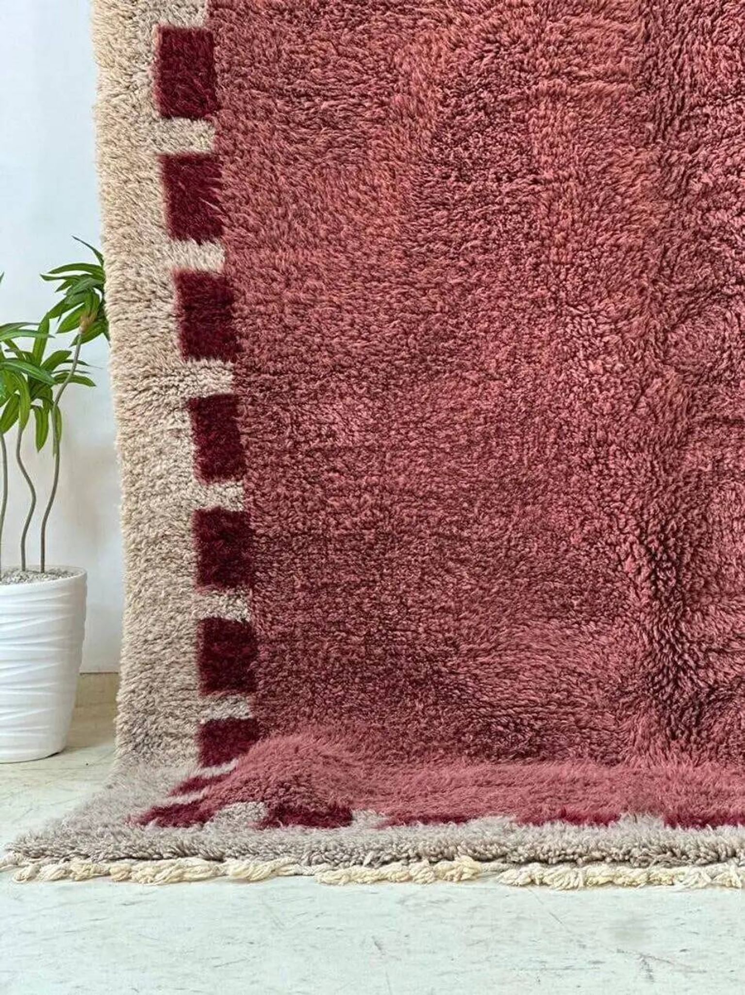 Handwoven rug 150x250 cm, wool, burgundy, grey, beige, Morocco