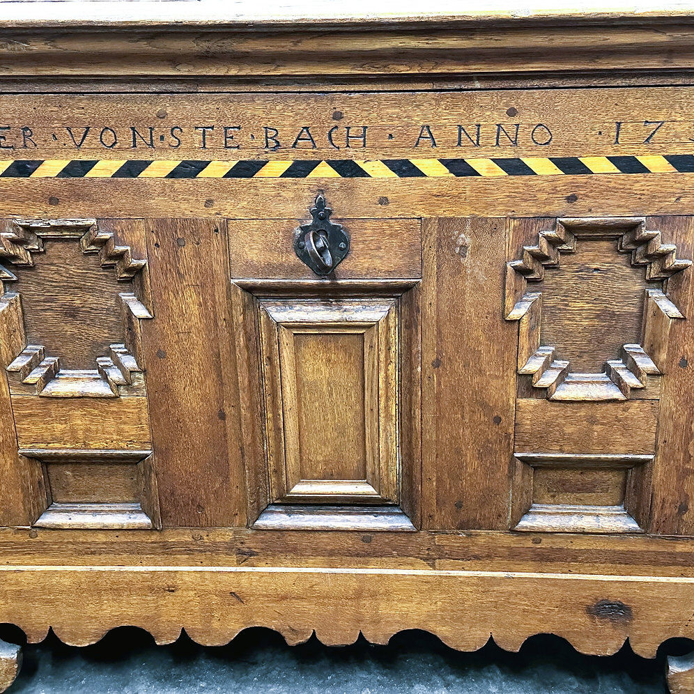 18th century German Baroque travel trunk – dated 1737 – with ebony inlay