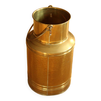 Mid century brass umbrella stand in the shape of a milk can, vintage from the 60s