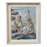 Henry Carlsson, Composition moderne suédoise, 1948, huile sur toile, encadré