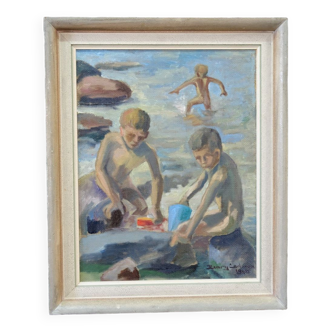 Henry Carlsson, Swedish Modern Composition, 1948, Oil on Canvas, Framed