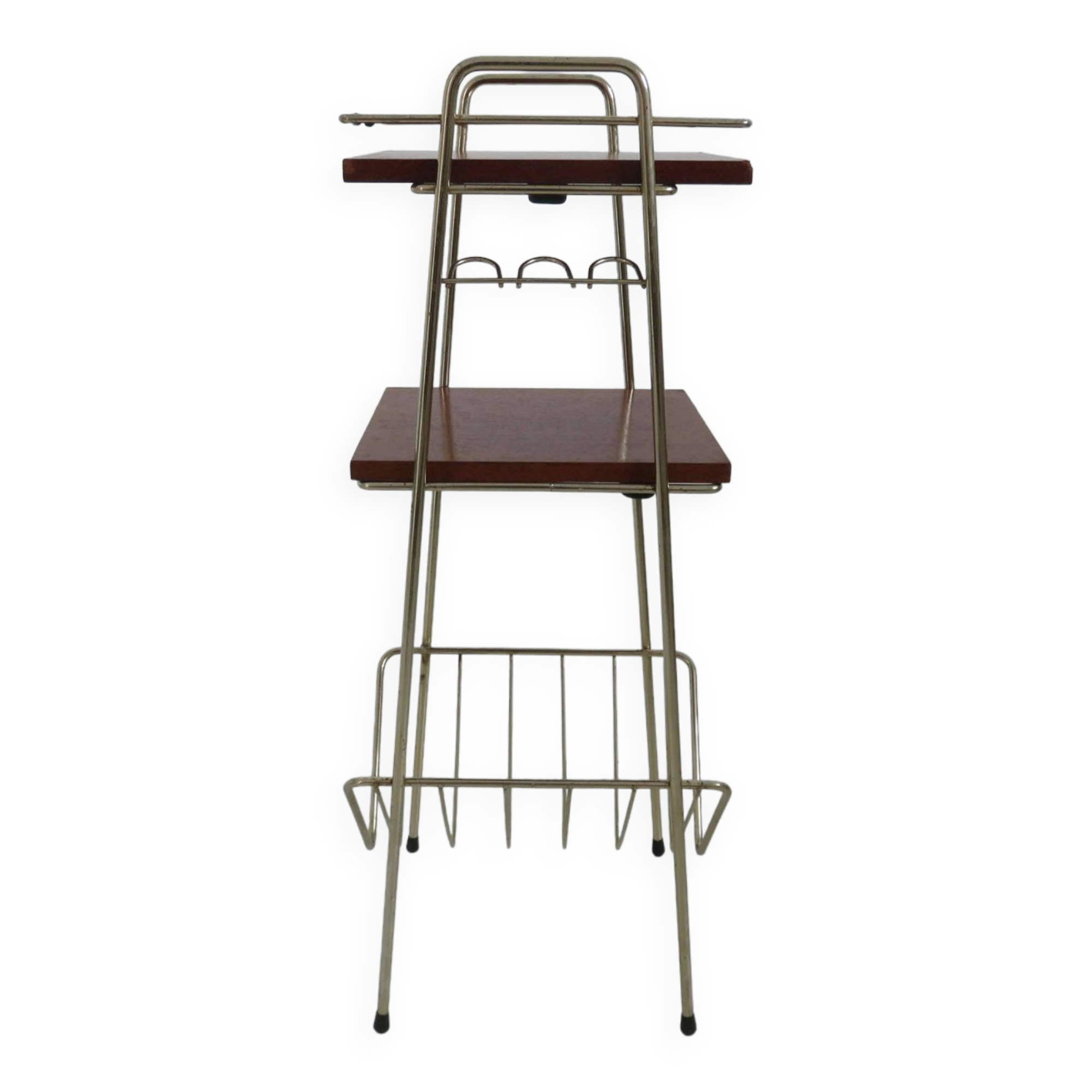 Magazine holder, metal and wood 50s 60s