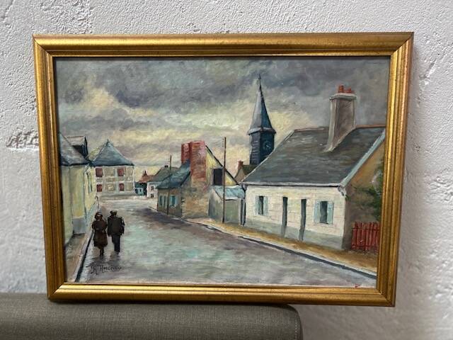Oil painting Couple in a village 51.5cmX38cm canvas signed framed