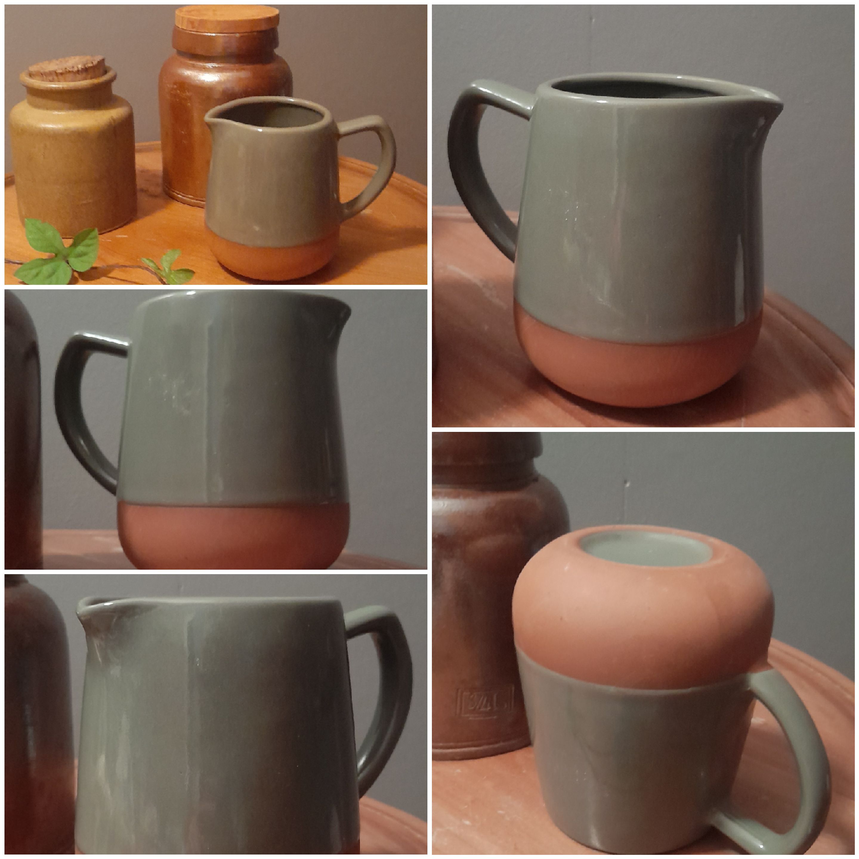 Trio of pottery & decorative stoneware pitcher - vintage