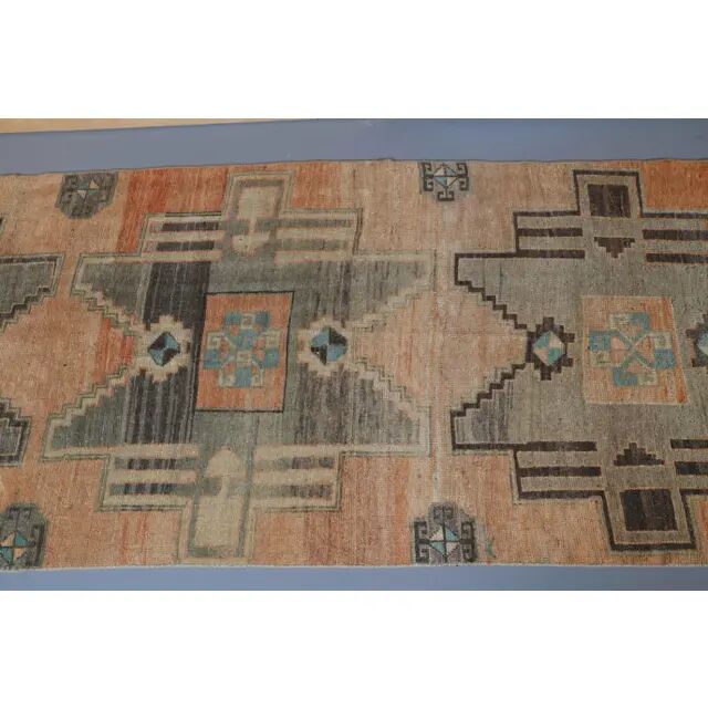 Vintage Turkish Oushak Handmade Wool Runner 88x357