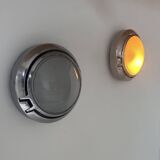 Pair of vintage wall lights, chrome and honeycomb sandblasted glass, Italy 1980