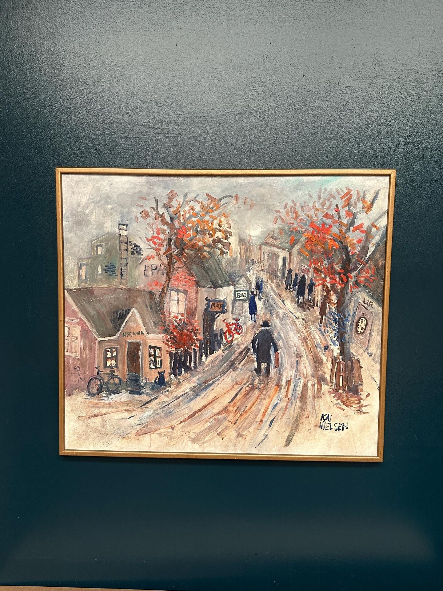 Original Swedish Oil On Panel – “Bygatan” By Kai Nielsen – Signed