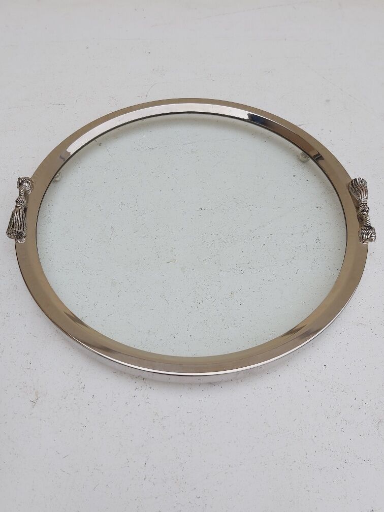Round tray silver metal 70s
