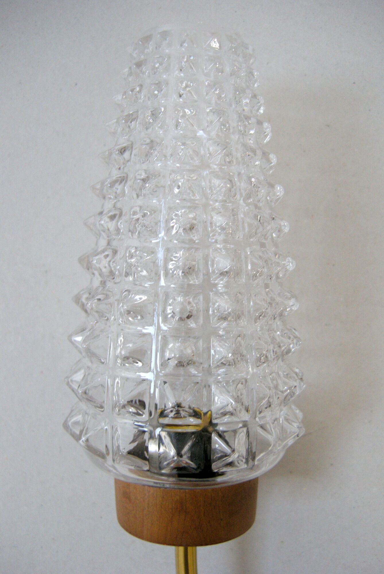Pair of vintage wall lamps 1960 brass wood & glass