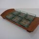 Teak tray with glass bowls by Jens Quistgaard for IHQ Dansk Designs, 1960s, set of 7.